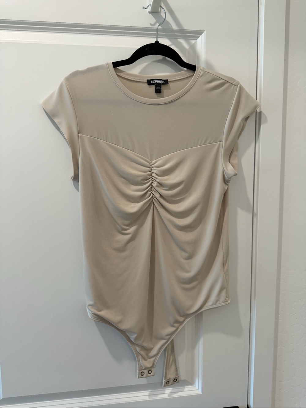 Express Cream Ruched Front Bodysuit Tee